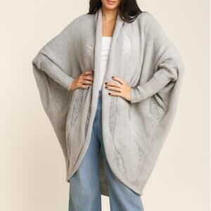 Fobya Gray Oversized Sweater L/XL Slouchy Boho Light Knit Wool Blend Cozy